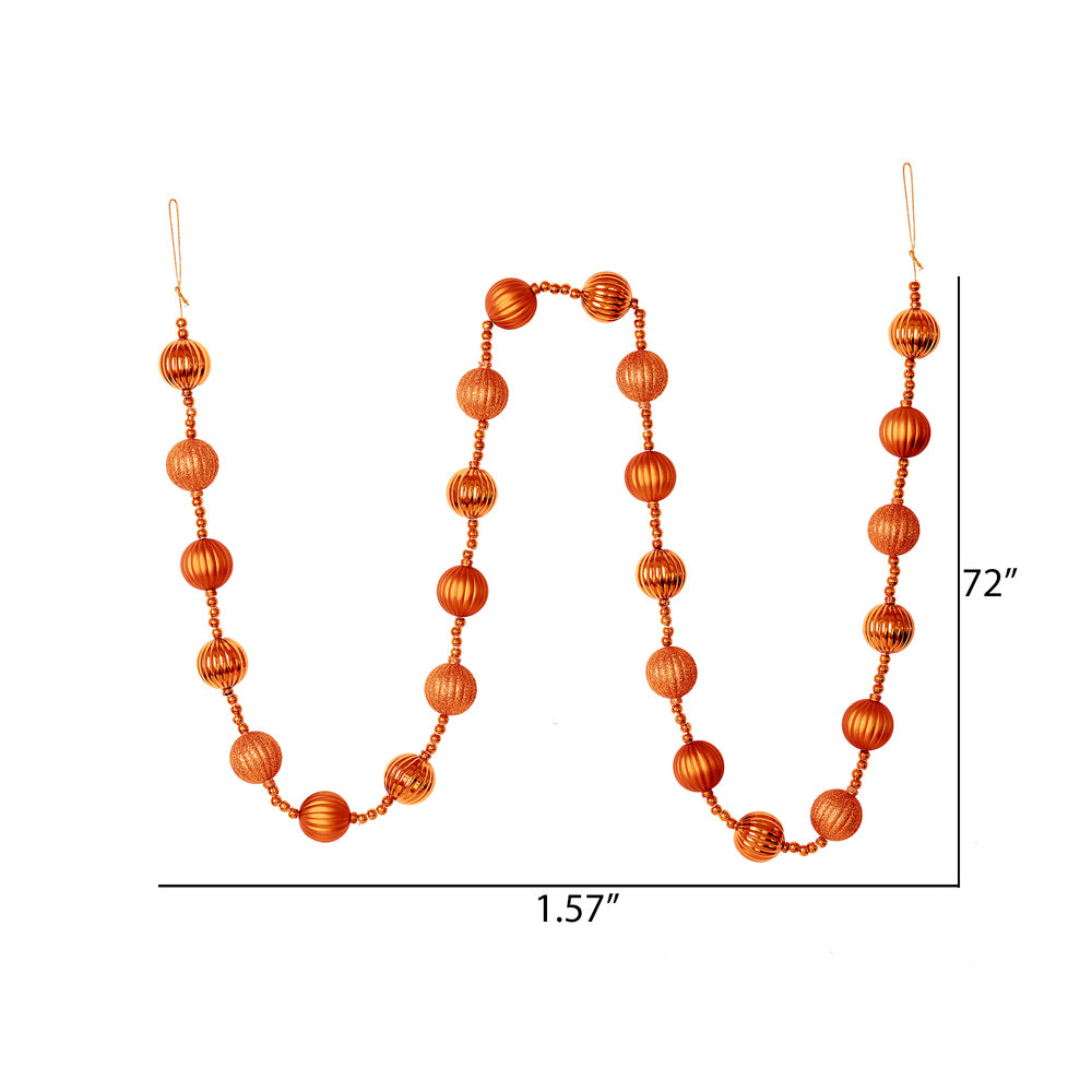 Vickerman 6' Burnished Orange Stripe Ball Ornament Christmas Garland