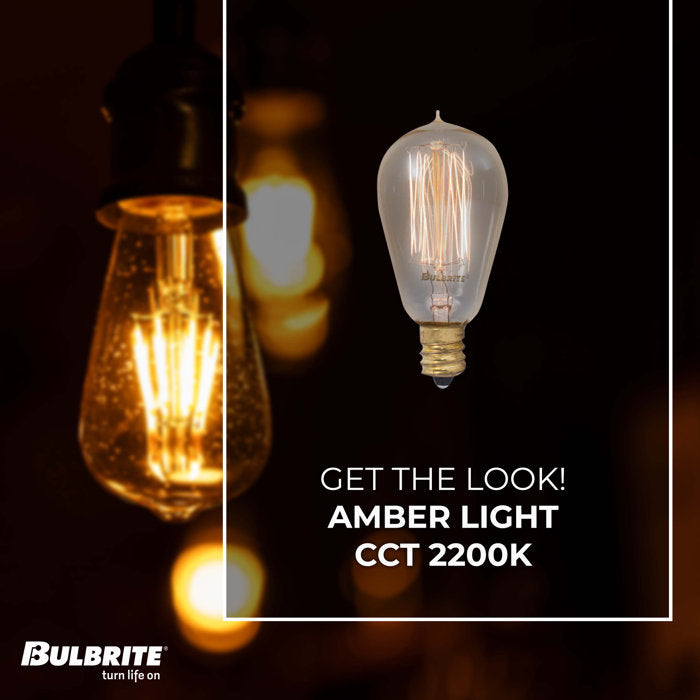 BULBRITE INCANDESCENT ST15 CANDELABRA SCREW (E12) 25W DIMMABLE NOSTALGIC LIGHT BULB 2200K/AMBER 4PK (132510)