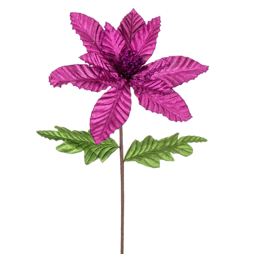 Vickerman 22" Purple Velvet Glitter Trim Poinsettia 6 per bag.