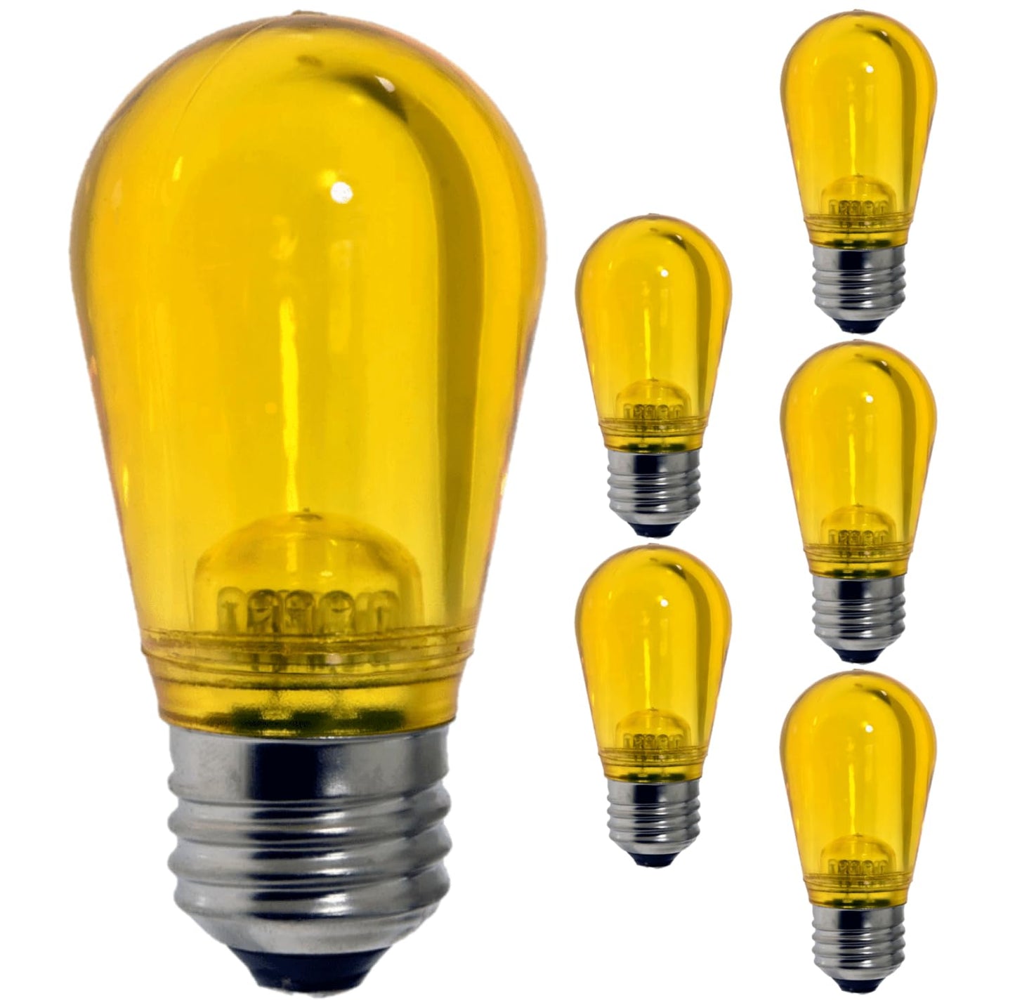 Damar- S14 Colored LED String Light Bulb Transparent Yellow 0.55W-1.5W E26 Medium Base 100-130V Pack of 6-Shatterproof Waterproof Outdoor Indoor Replacement Bulb Home Decorations Christmas Halloween