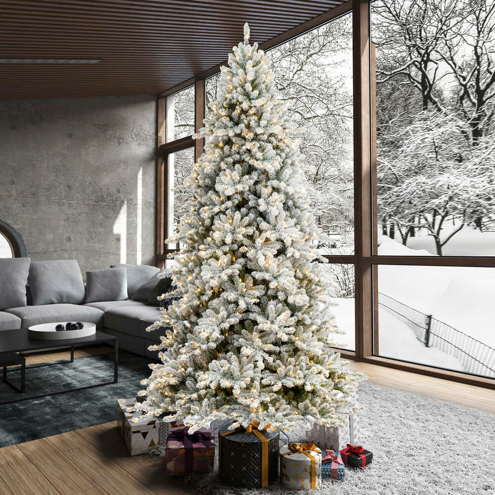 Vickerman 7.5' x 59" Flocked Bavarian Pine Artificial Pre-Lit Christmas Tree Warm White Lights.