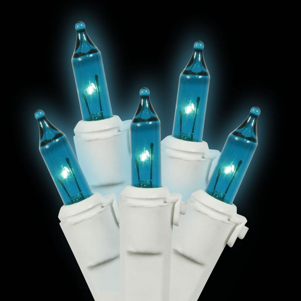 Vickerman 50 Teal Mini Light Set on White Wire 16' Christmas Light Strand