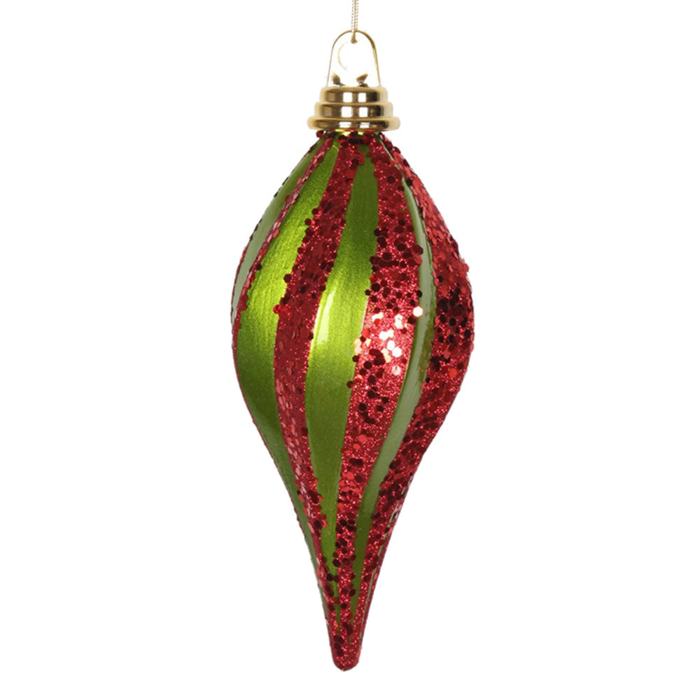 Vickerman 8'' Lime-red Glitter Swirl Drop Christmas Ornament