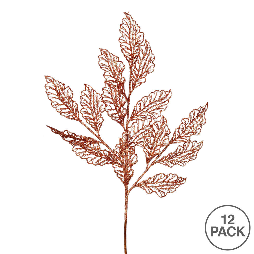 Vickerman 21" Rose Gold Glitter Coleus Leaf Lace Artificial Christmas Spray. Includes 12 sprays per pack.