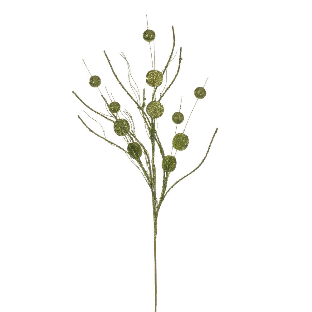 Vickerman 33" Lime Ball and Coin Glitter Twig Spray 6 per bag.