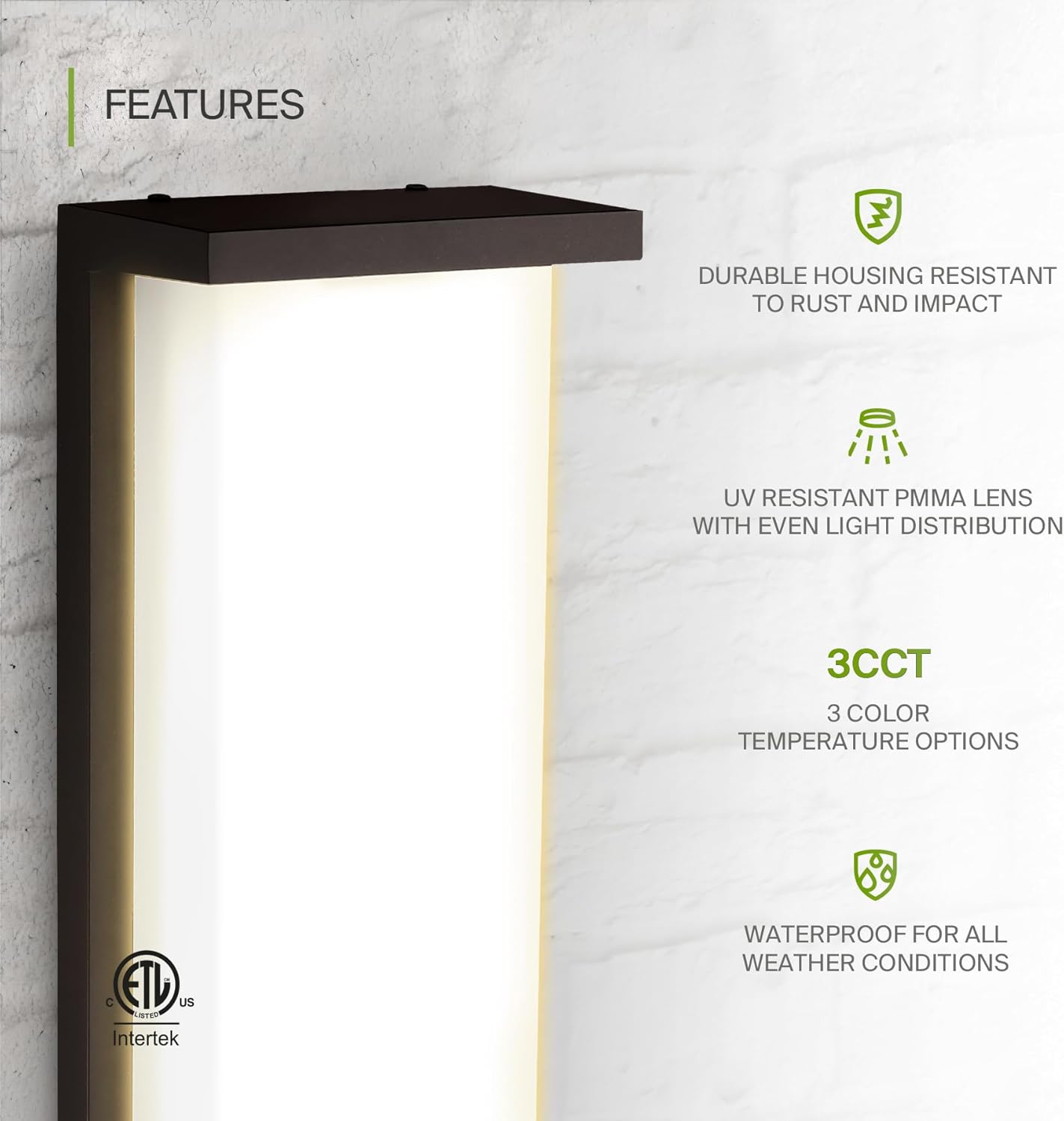ASD Lighting LED Outdoor Wall Sconce 14" 20W 120V CCT Selectable 3000/4000/5000K Dimmable Black ETL