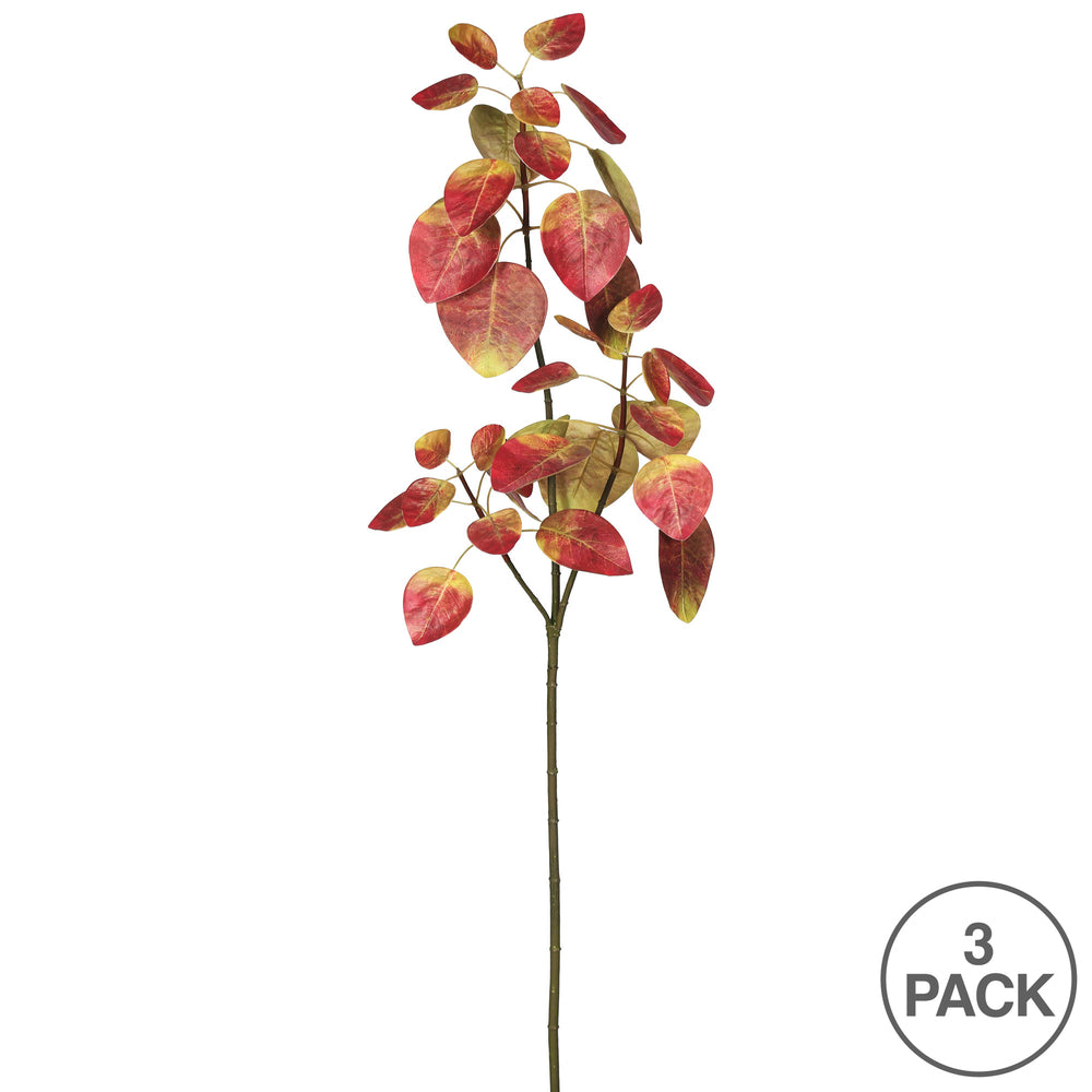 Vickerman 36" Artificial Autumn Red Eucalyptus Spray. Includes 3 sprays per pack.