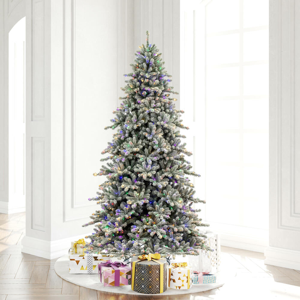 Vickerman 7.5' x 59" Flocked Bavarian Pine Artificial Pre-Lit Christmas Tree Multi-Colored Lights.