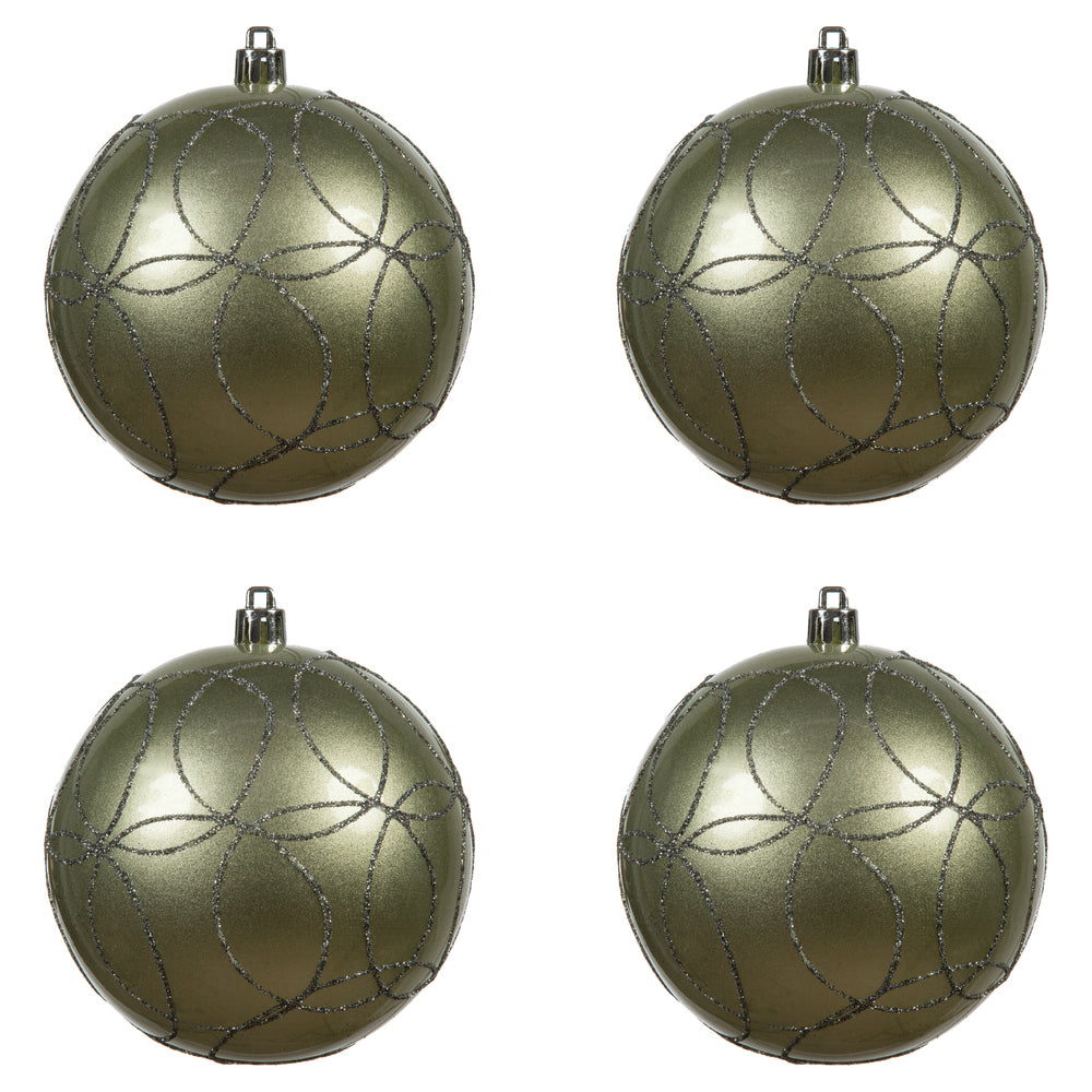 Vickerman 4" Limestone Candy Finish Ornament with Circle Glitter Pattern 4 per Bag
