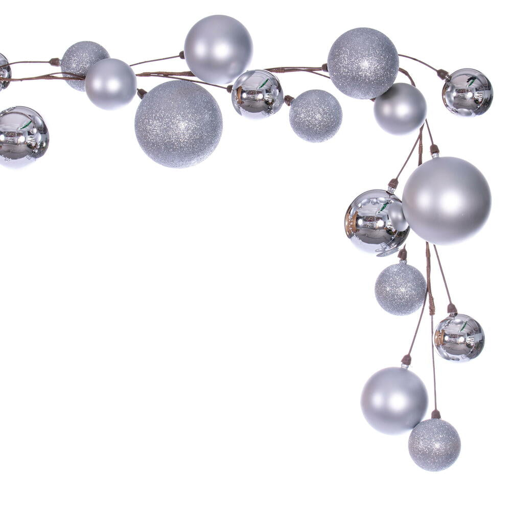 Vickerman 10' Silver Assorted Finish Branch Ball Ornament Garland.