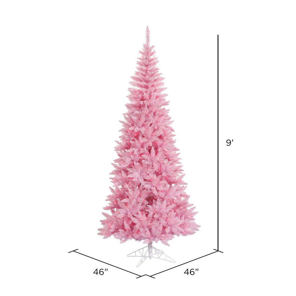Vickerman 9' Pink Fir Slim Artificial Christmas Tree Pink Dura-lit LED Lights