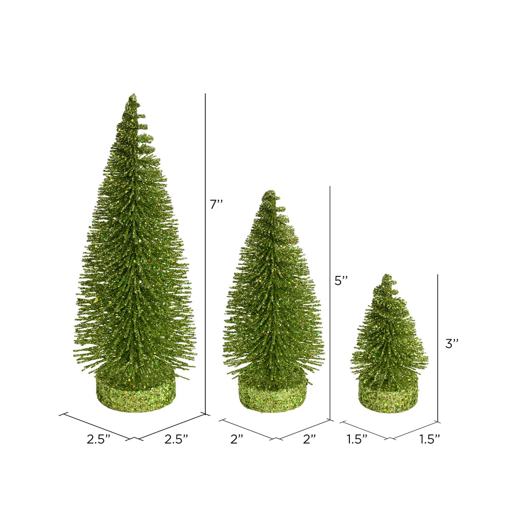 Vickerman 3"-5"-7" Lime Glitter Oval Pine Artificial Christmas Tree Set of 3