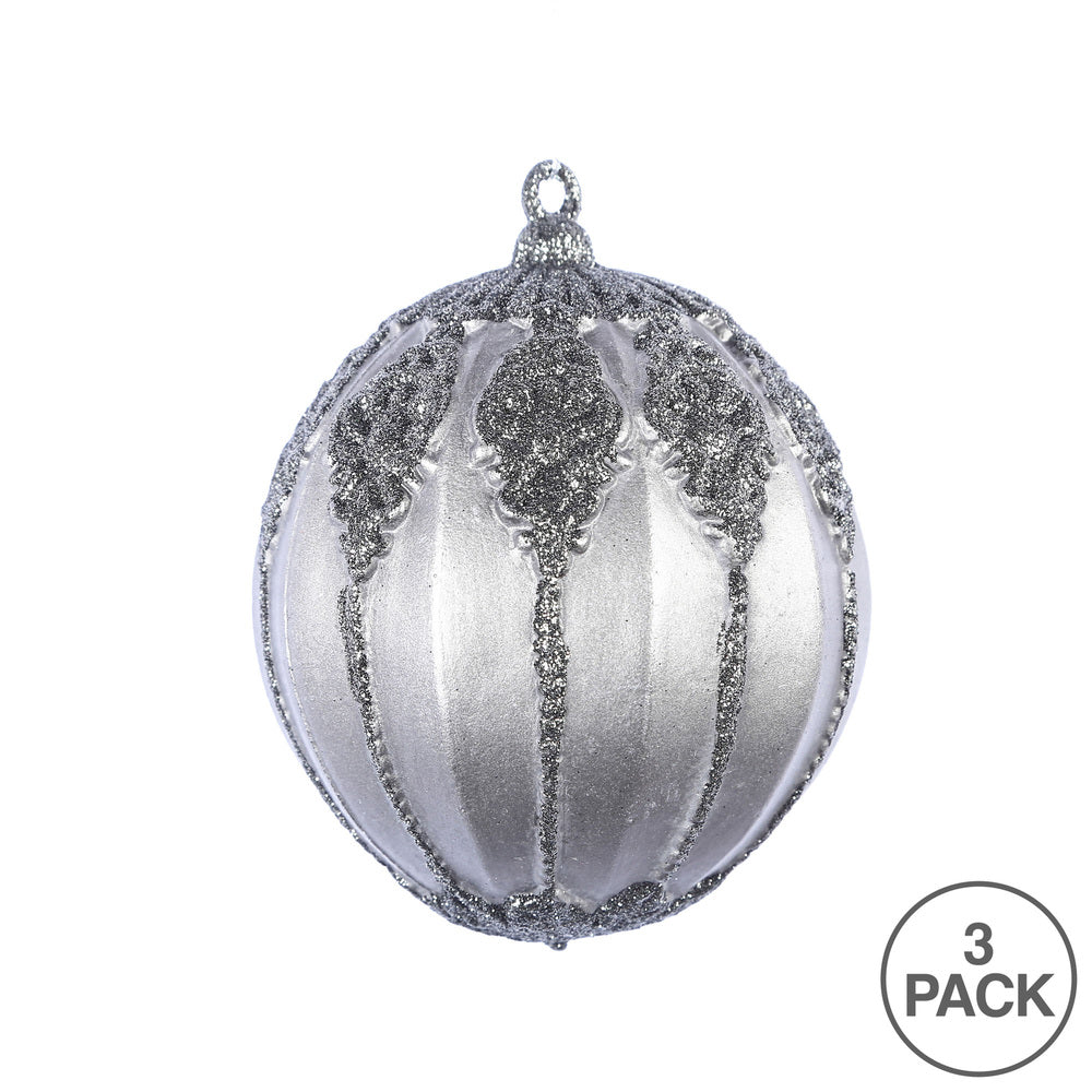 Vickerman 4.5" Gunmetal Antique Embossed Line Ball Ornament 3 per Bag