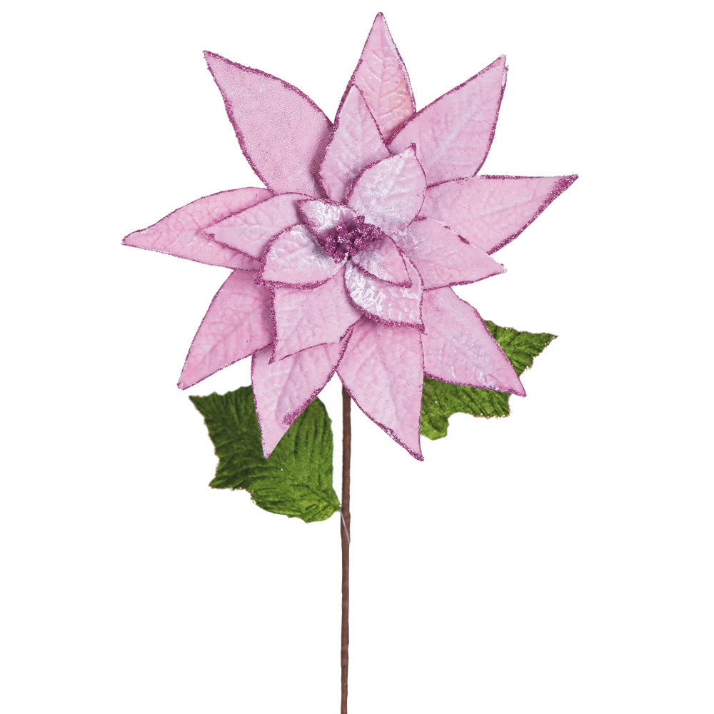 Vickerman 24" Artificial Pink Polyester Poinsettia Stem pack of 3