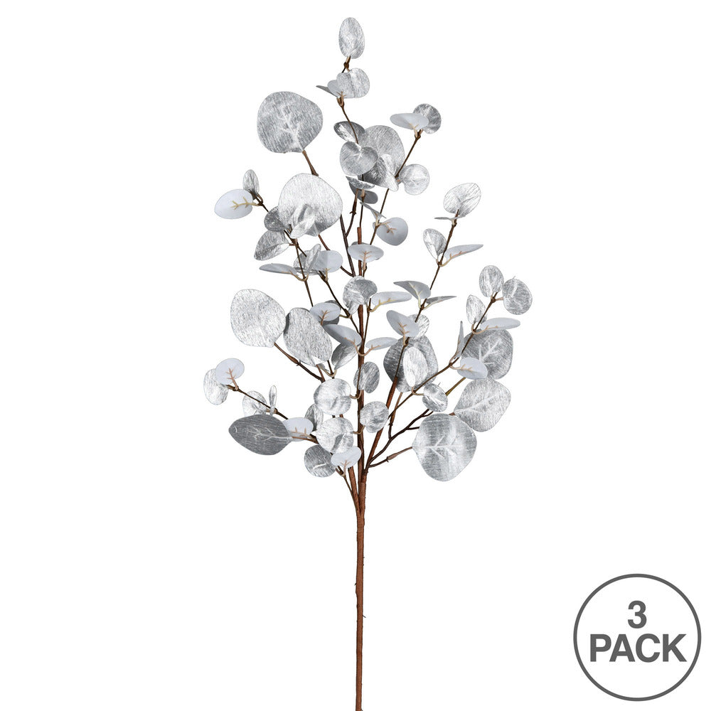 Vickerman 34" Silver Eucalyptus Artificial Christmas Spray. Includes 3 sprays per pack.