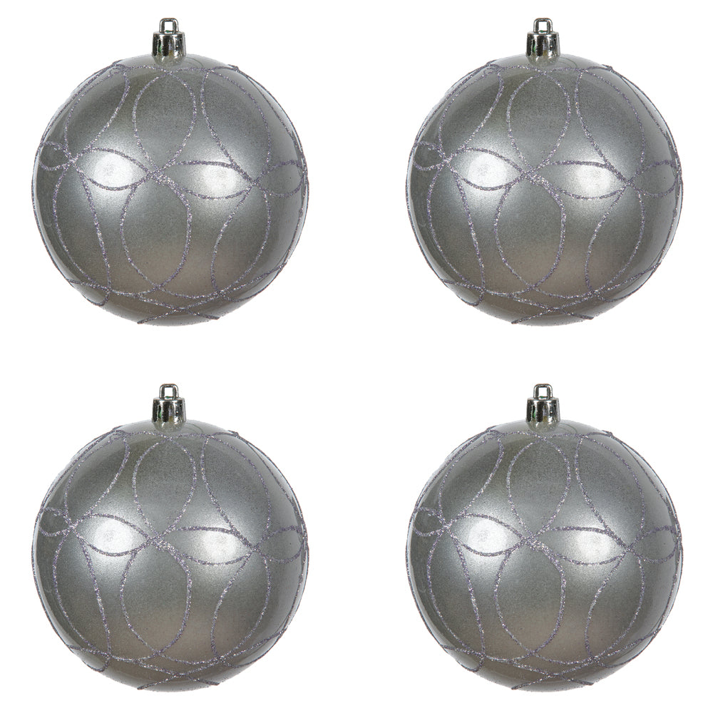 Vickerman 4" Lilac Candy Finish Ornament with Circle Glitter Pattern 4 per Bag
