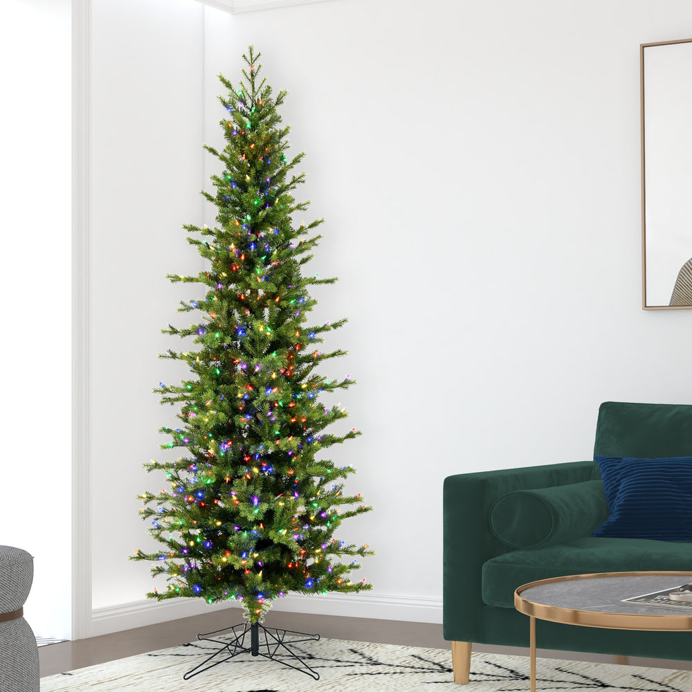 Vickerman 7.5' x 38" Moutauk Pine Artificial Christmas Pencil Tree Multi-colored LED lights