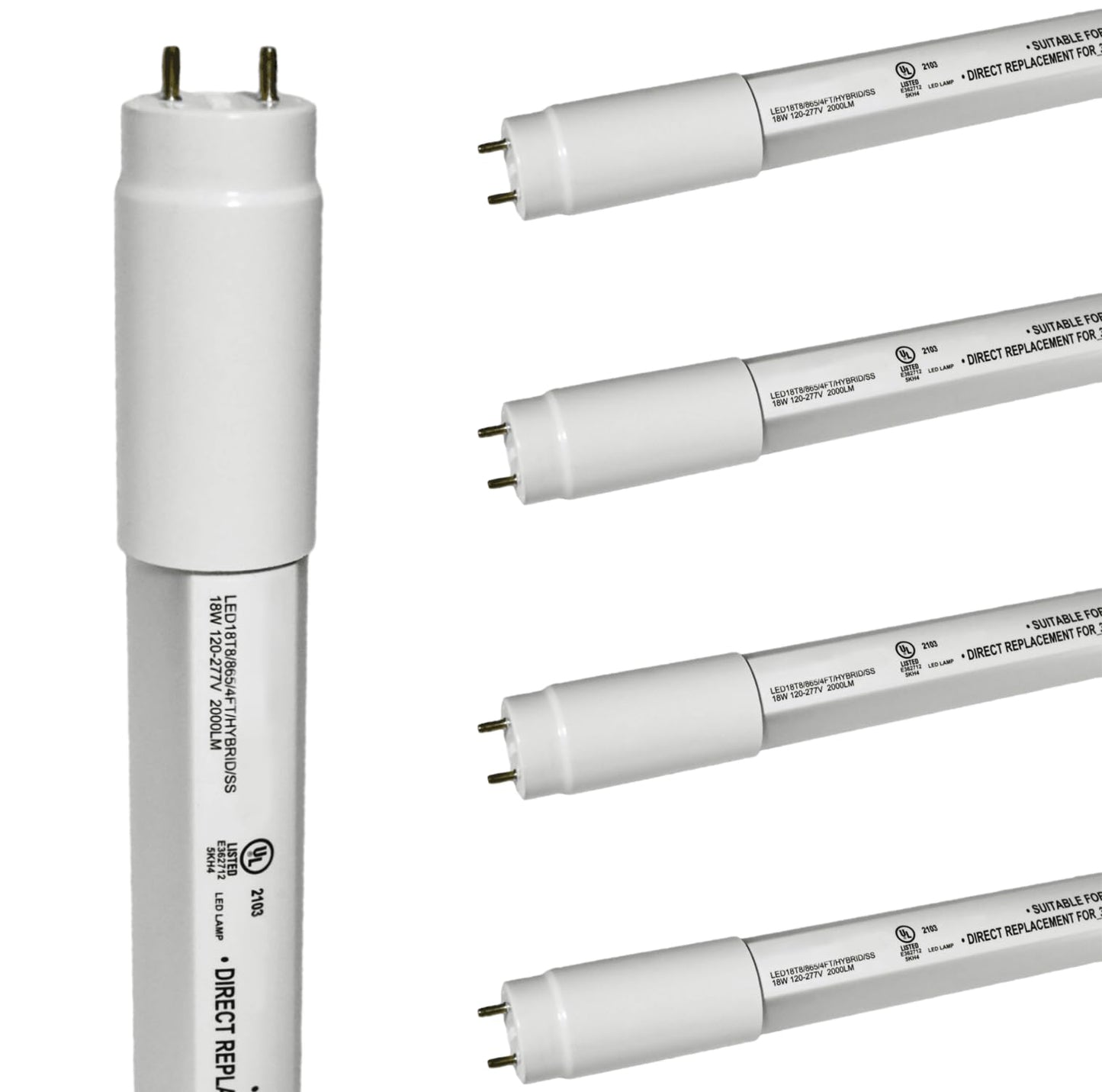 Damar- 47.75-Inch T8 LED Tube Light Bulb Type A + B Hybrid with Safe Shield Sleeve Single/Dual Ended Ballast Bypass 18W 2000 Lumen 6500K Daylight G13 Bi-Pin Base Pack of 5-Fluorescent Replacement