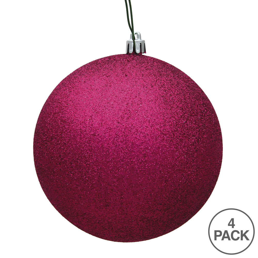 Vickerman 6" Fuchsia Glitter Ball Ornament 4 per Bag