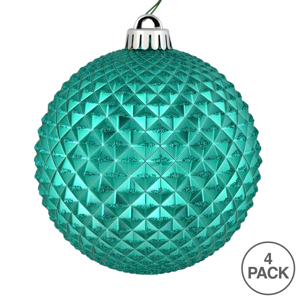 Vickerman 6" Teal Durian Glitter Ball Ornament 4 per Bag