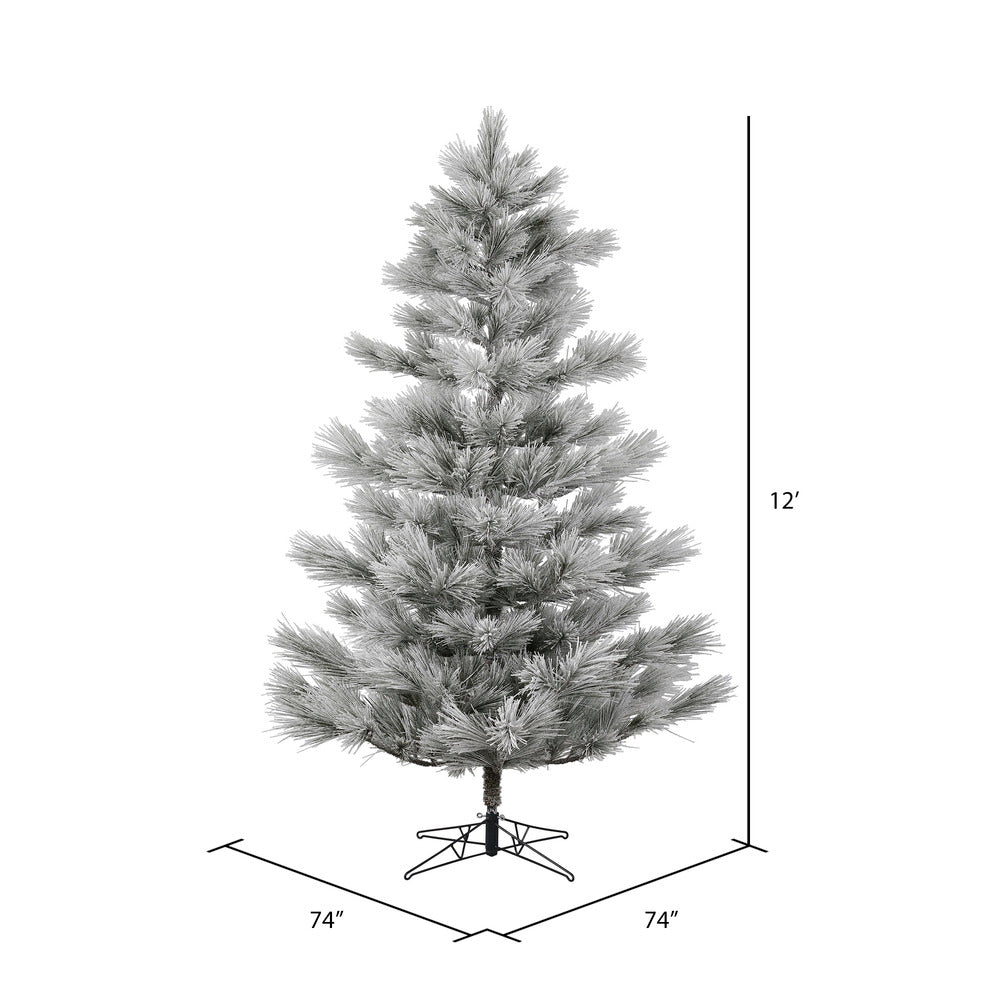 Vickerman 12' x 74" Flocked Alder Long Needle Pine Artificial Christmas Tree Unlit