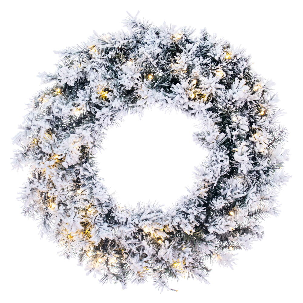 Vickerman 30" Frosted Glacier Pine Artificial Pre-Lit Wreath with Frosted Tips and White Lights