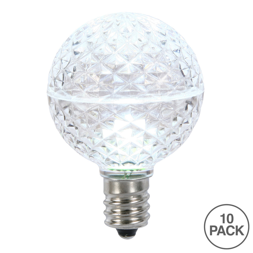 Vickerman G50 LED Cool White Faceted Replacement Bulb E17/C9 Nickel Base 10 Bulbs per Pack.