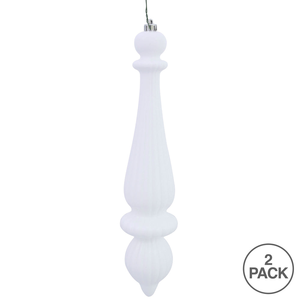 Vickerman 14" White Shiny Finial Drop Ornament Pack of 2
