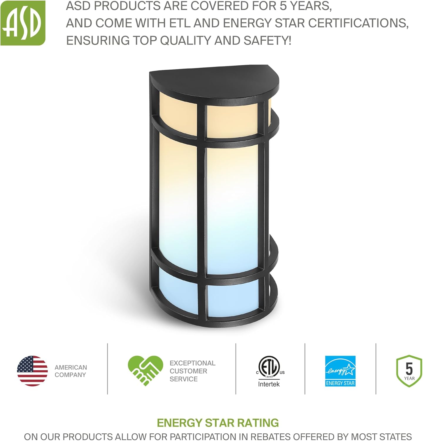 ASD Lighting LED Outdoor Wall Sconce 18" 20W 120-277V CCT Selectable 3000/4000/5000K Oil Rubbed Bronze ETL Energy Star