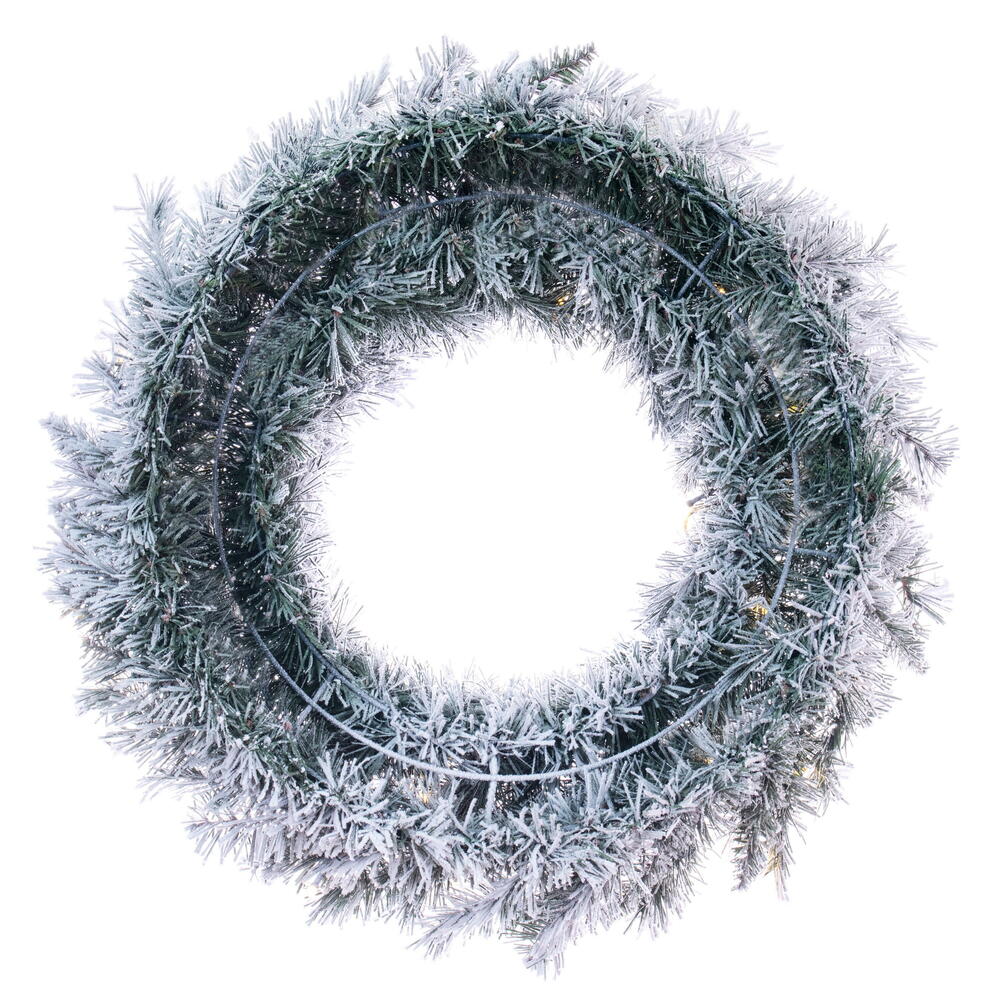 Vickerman 36" Frosted Glacier Pine Artificial Pre-Lit Wreath with Battery Operated White LED Lights.
