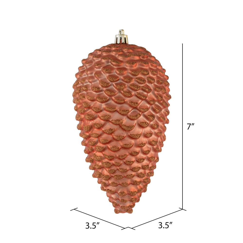 Vickerman 7" Coral Matte Glitter Pinecone Christmas Ornament 4 per set