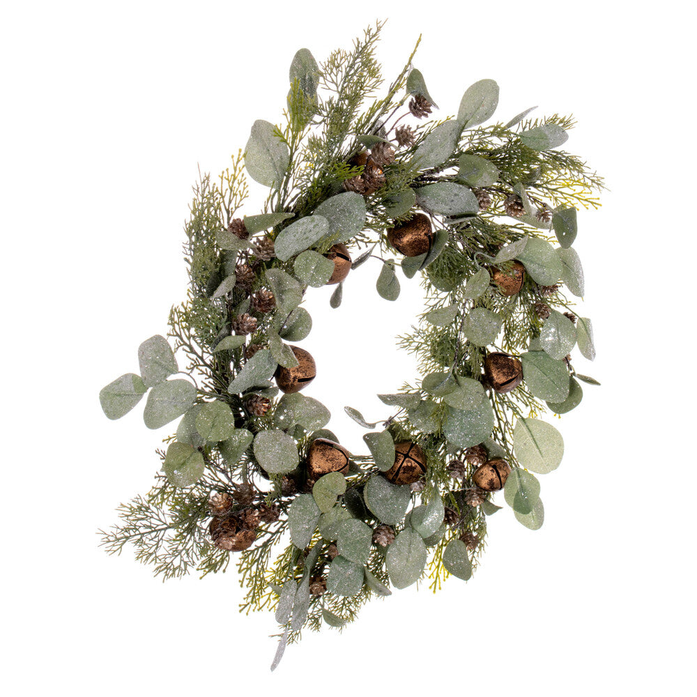 Vickerman 22" Artificial Winter Cedar Pinecone Eucalyptus and Brown Jingle Bell Wreath