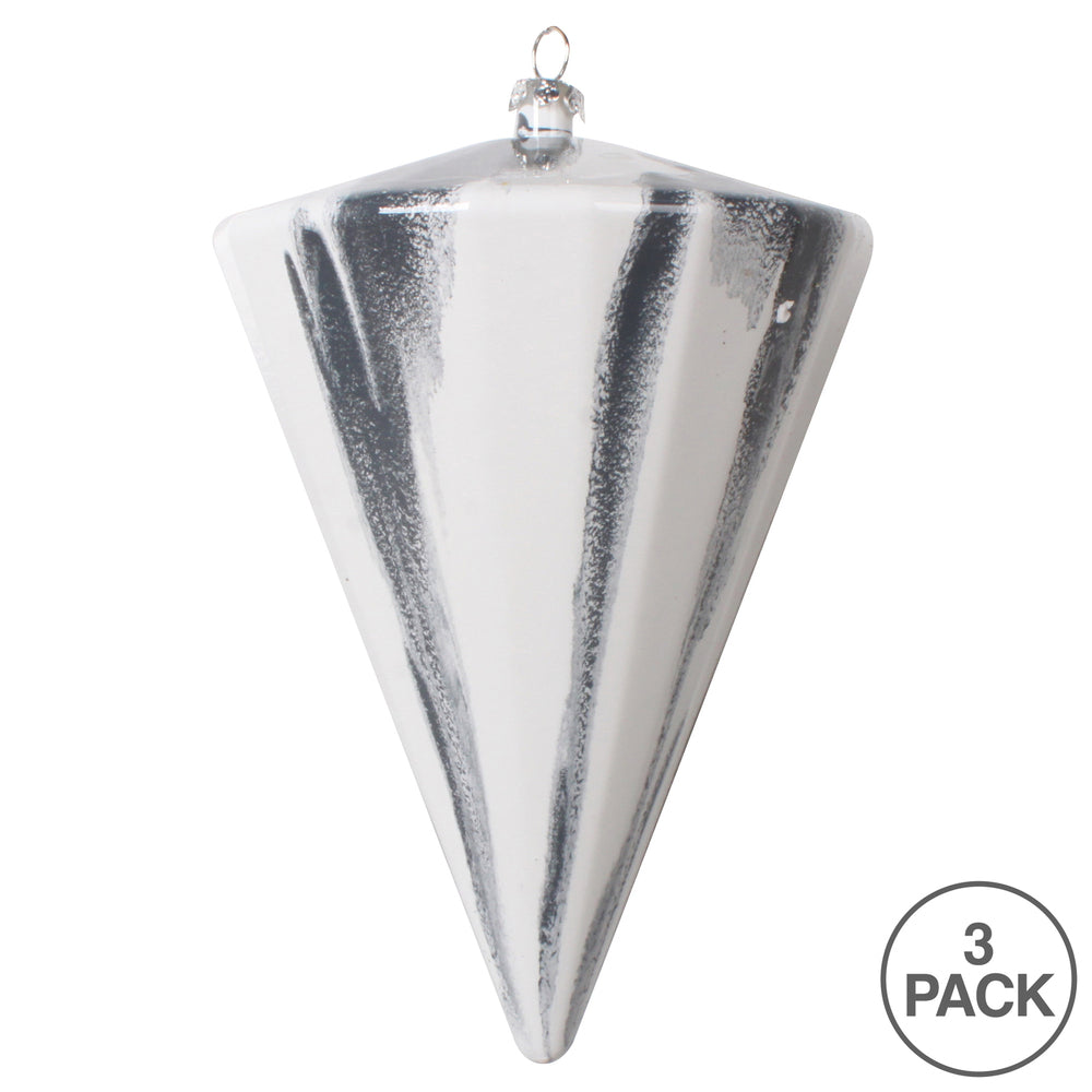 Vickerman 6"(H) x 4"(W) Gray/White Marble Cone Christmas Ornament Set of 3
