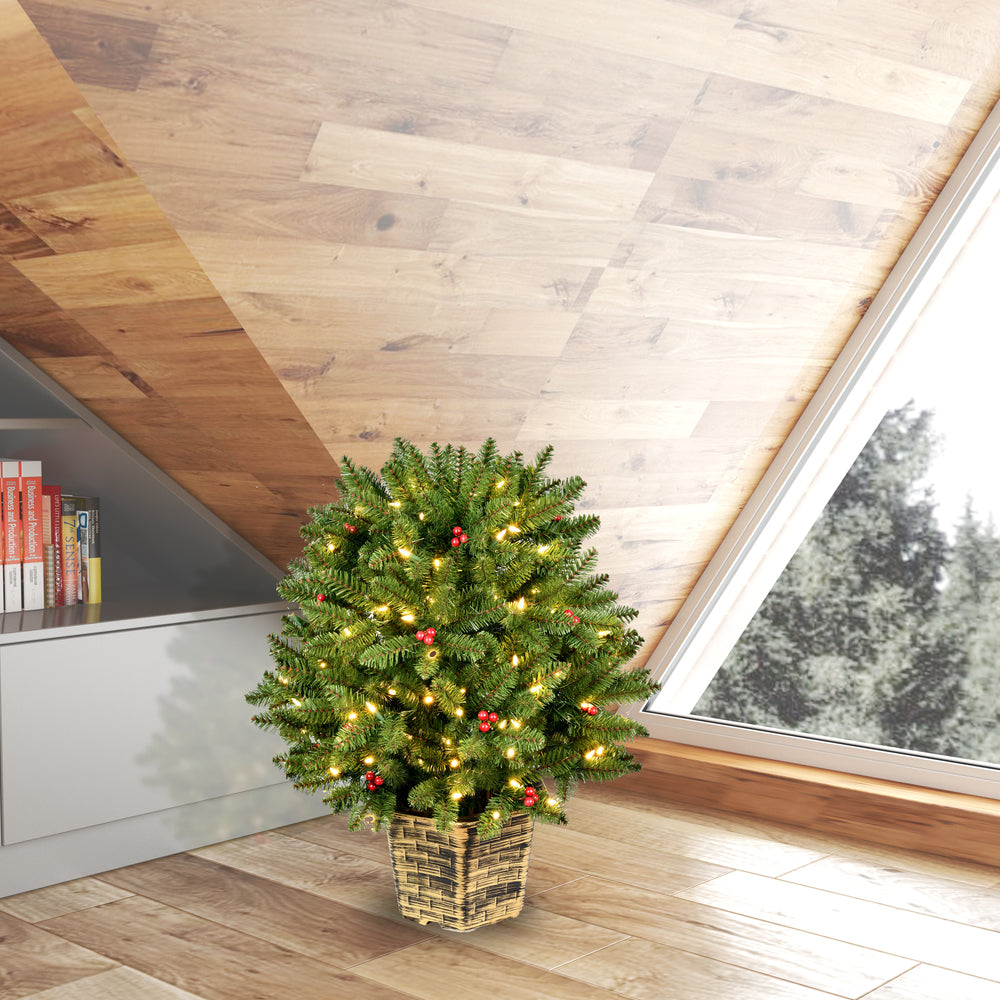 Vickerman 2.5' x 28" Potted Tifton Globe Artificial Christmas Tree Warm White Dura-lit LED Lights