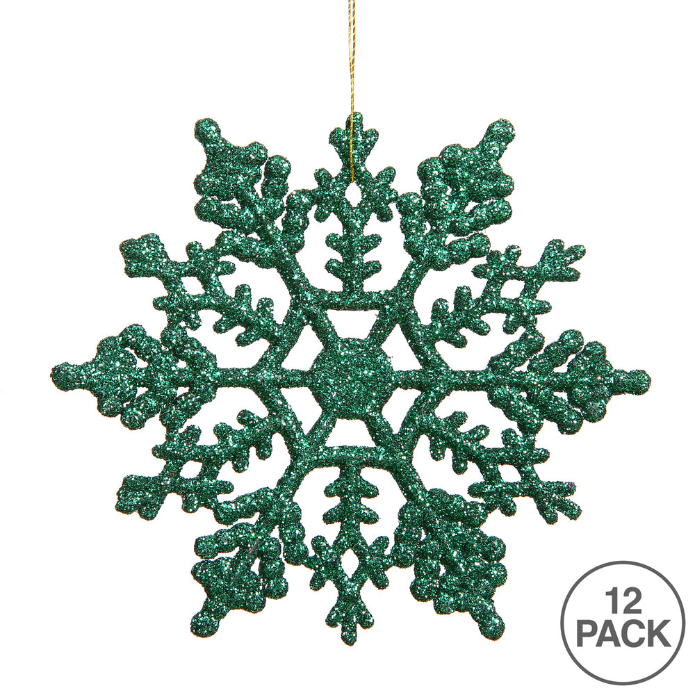 Vickerman 6.25" Green Glitter Snowflake Christmas Ornament 12 per Box
