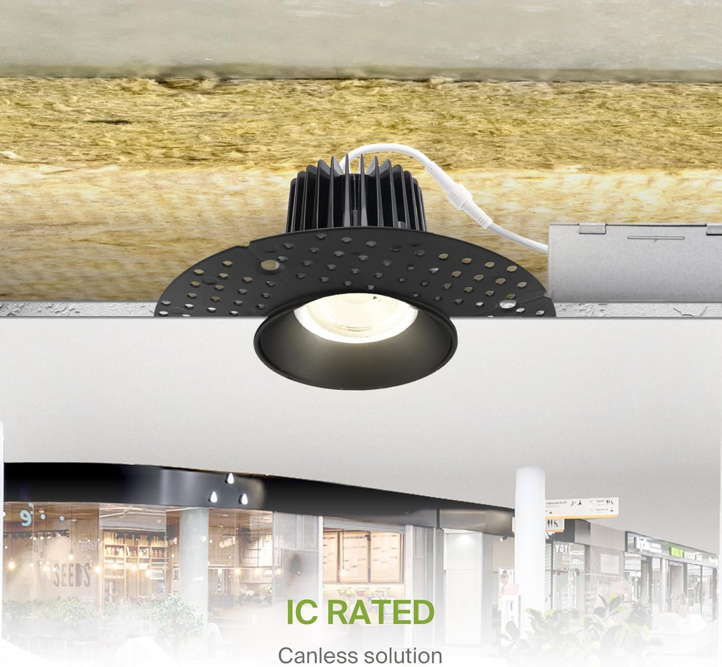 ASD Lighting LED Trimless Downlight Round 4inch 15W 120V Triac 2700/3000/3500/4000/5000K Black ETL Energy Star