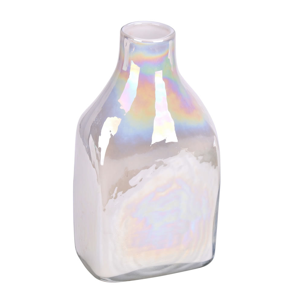 Vickerman 12" White Enamel Glass Bottle Vase. This simple and clean design will mesh with any type of décor. Pair with your favorite faux floral for the perfect finishing touch. Each vase is slightly unique because each piece is hand blown. This vase meas