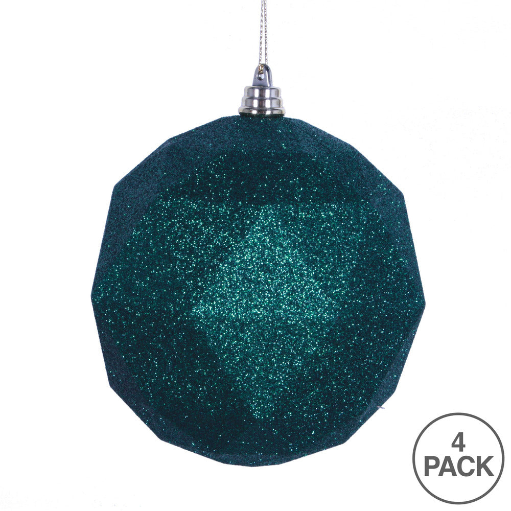 Vickerman 4.75" Emerald Glitter Geometric Ball Ornament 4 per bag
