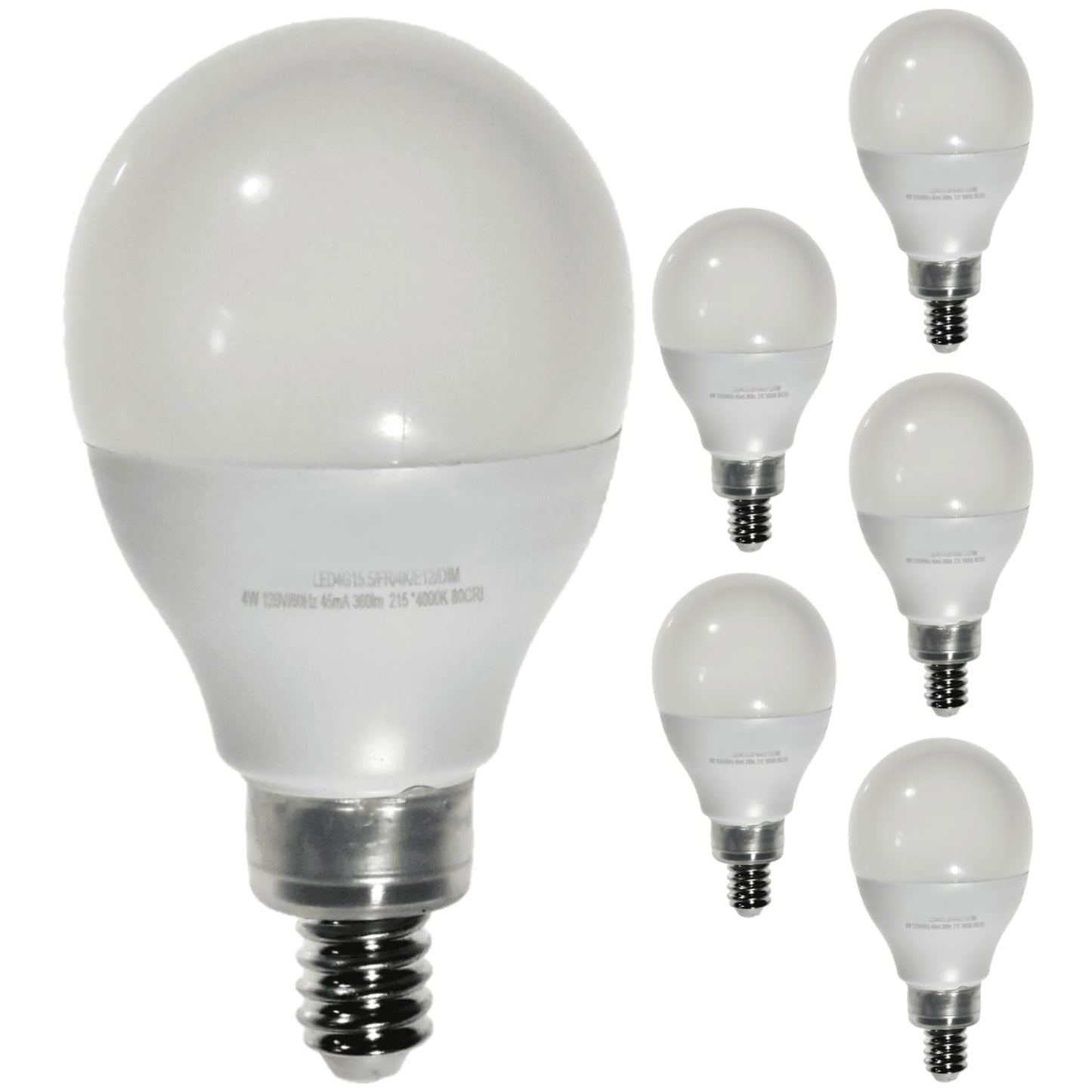 Damar- G15.5 LED Light Bulb Frosted Globe Shape Dimmable 4W 360 Lumens E12 Candelabra Base 4000K Cool White Pack of 6- Small Short Round Lamp for Chandelier Vanity Ceiling Fan Pendant