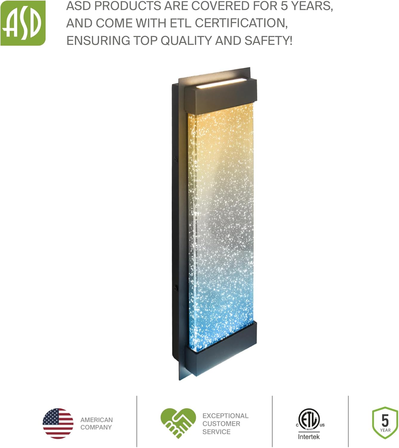ASD Lighting LED Outdoor Wall Sconce 18 22W 120-277V CCT Selectable 3000/4000/5000K Dimmable Clear Seeded Glass, Black ETL