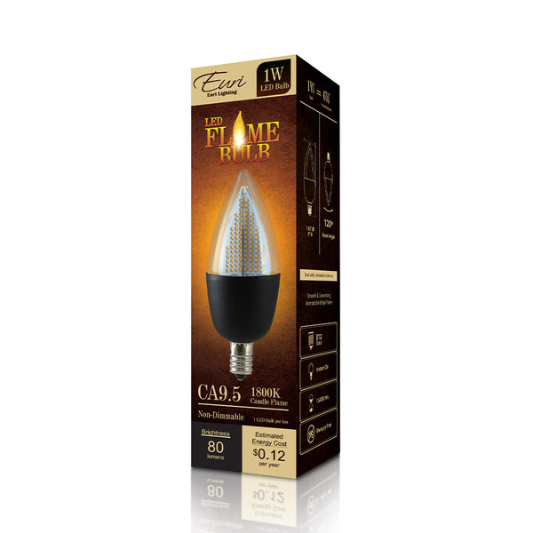 Euri Lighting ECA9.5-2120fcb Decorative LED 6-Watt Equivalent Natural Flickering Flame Bulb E12 Candelabra, Black Base - 2700K