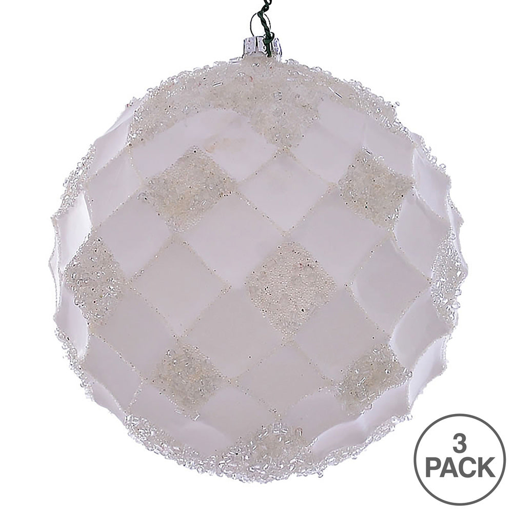 Vickerman 4.75" White Net Beaded Ball 3 per Bag