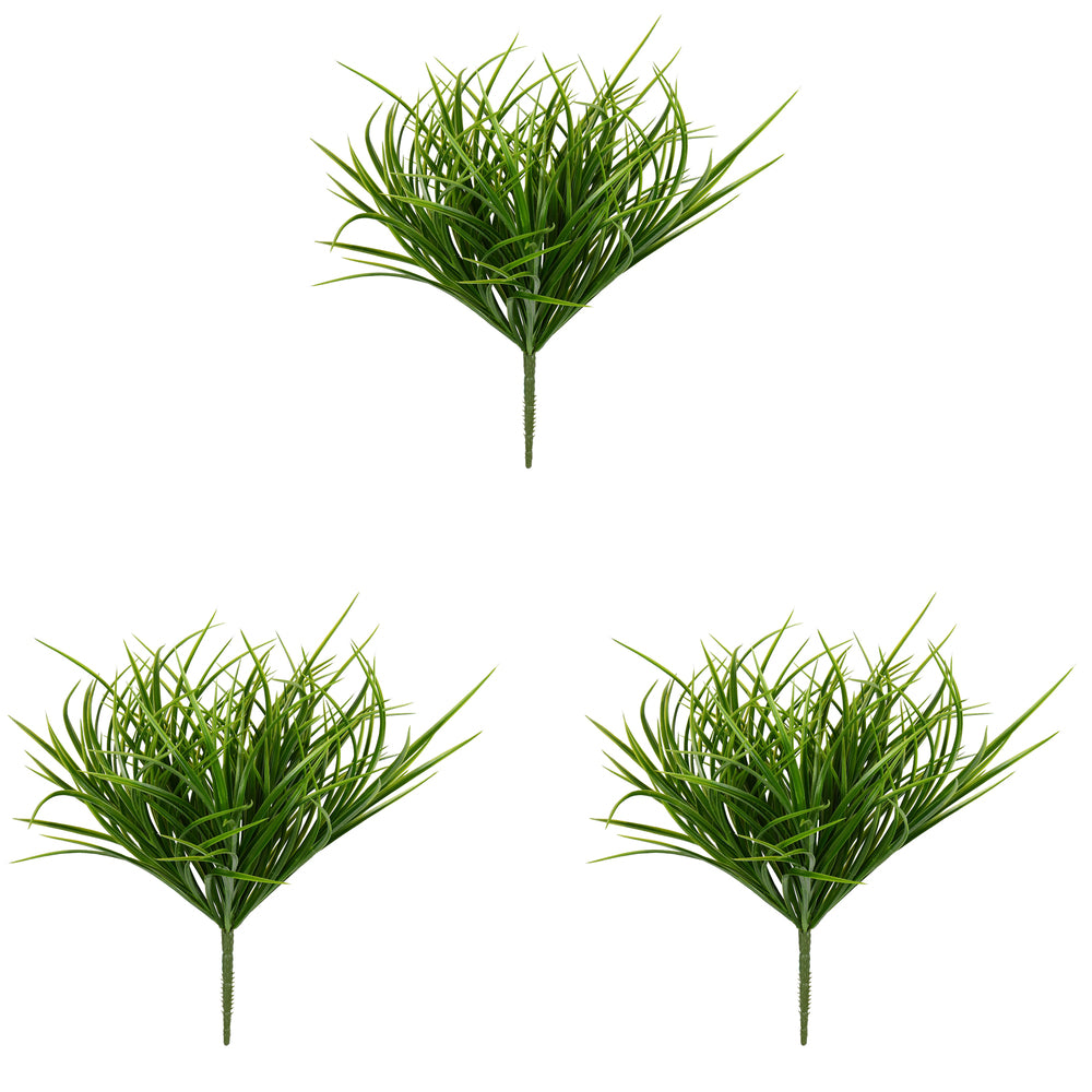 Vickerman 16" Artificial Green Grass Bush UV Coated Set of 3