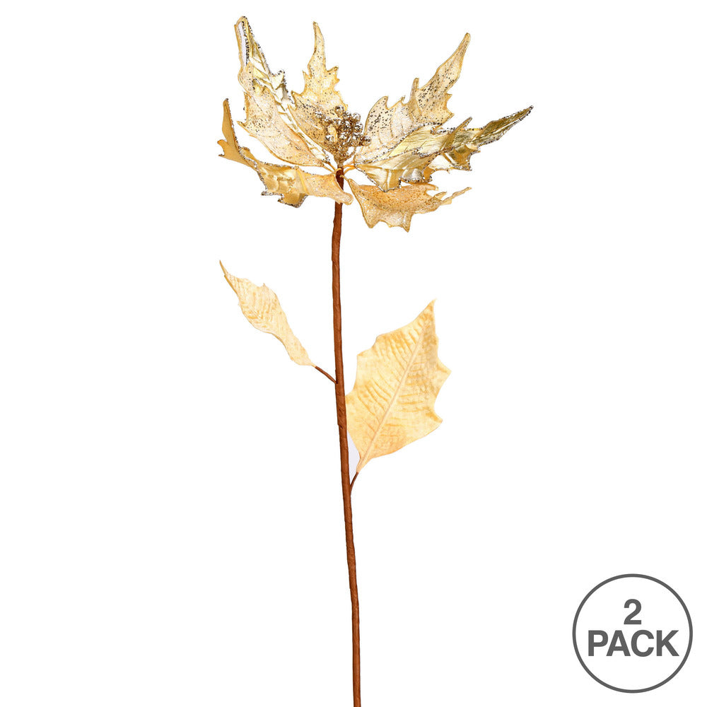 Vickerman 32" Champagne Glitter poinsettia Artificial Christmas Spray. Includes 2 sprays per pack.
