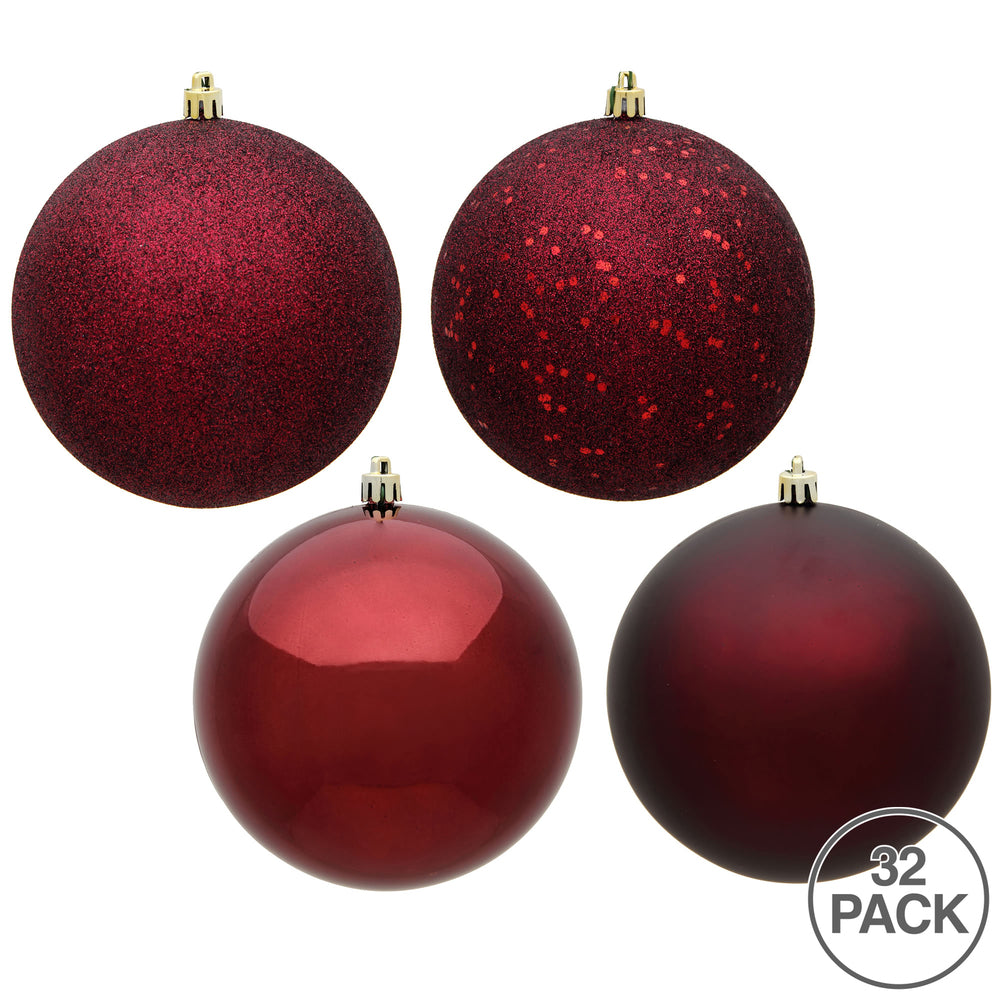 Vickerman 3" Burgundy 4-Finish Ornament Assortment 32 per Box