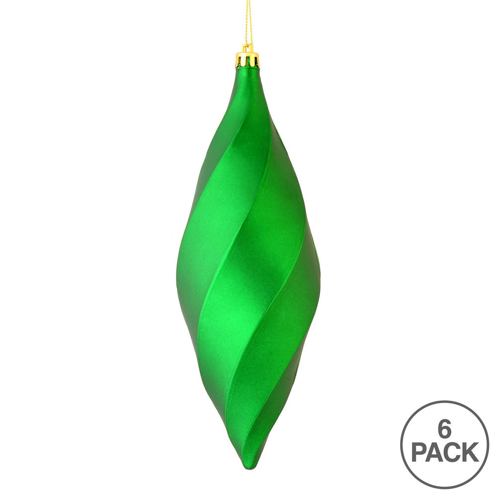 Vickerman 8" Green Matte Swirl Finial Ornament Pack of 6