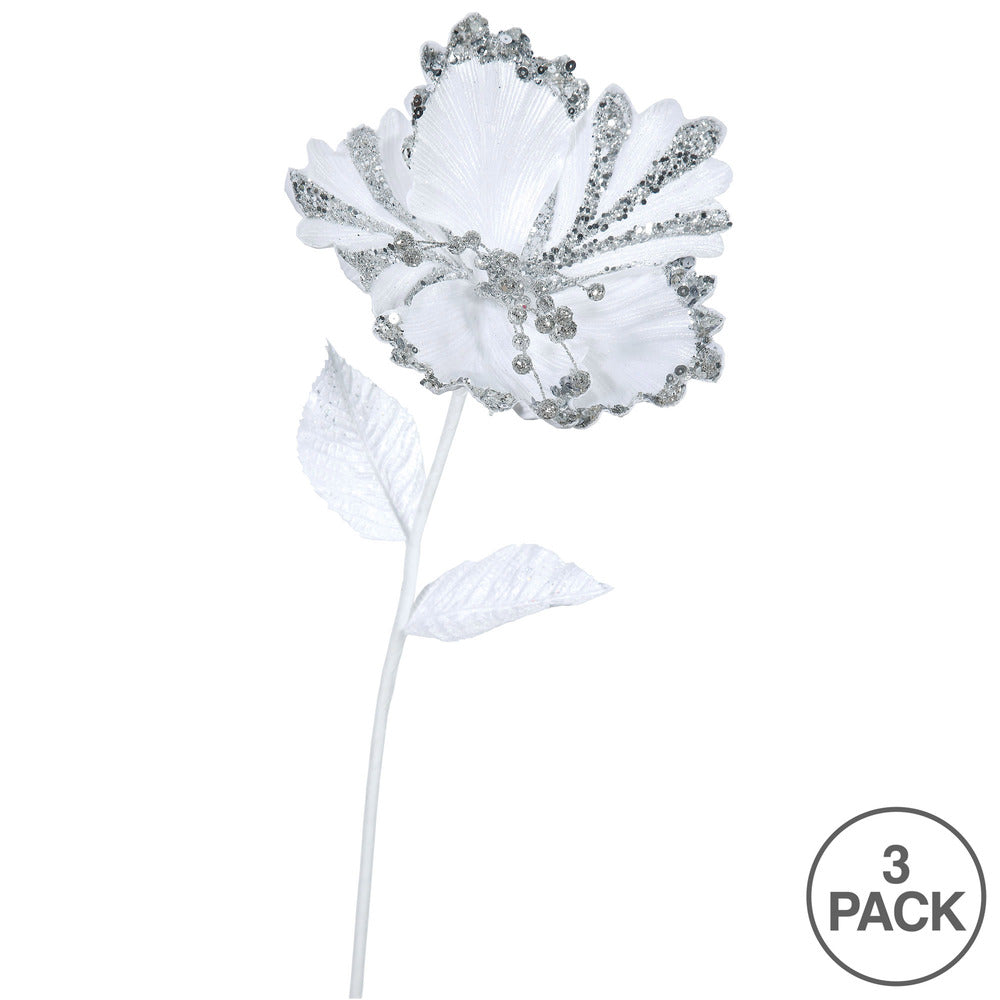 Vickerman 23" White Hibiscus Artificial Christmas Pick 3 per Bag