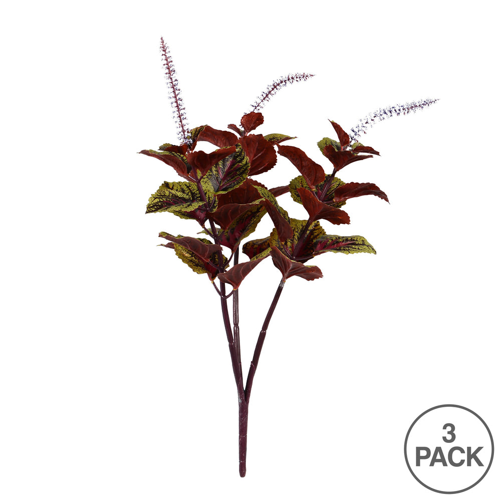 Vickerman 15" Artificial Green and Purple Perilla Stem Set of 3