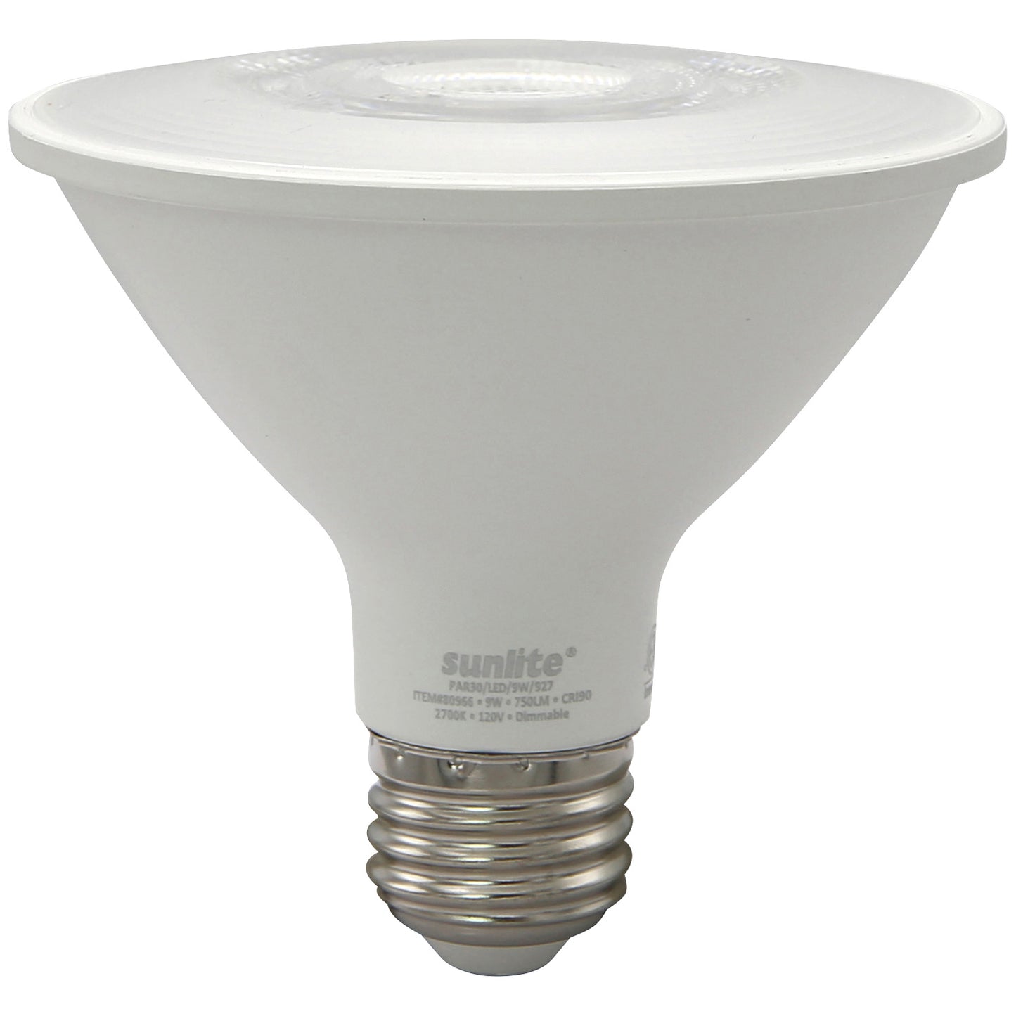 Sunlite 80966 LED PAR30 Reflector Light Bulb, 9 Watts (75 Watts Equivalent), 750 Lumens, Medium E26 Base, 90 CRI, Dimmable, Floodlight, Energy Star Certified, ETL Listed, 27K-Warm White, 1 Count