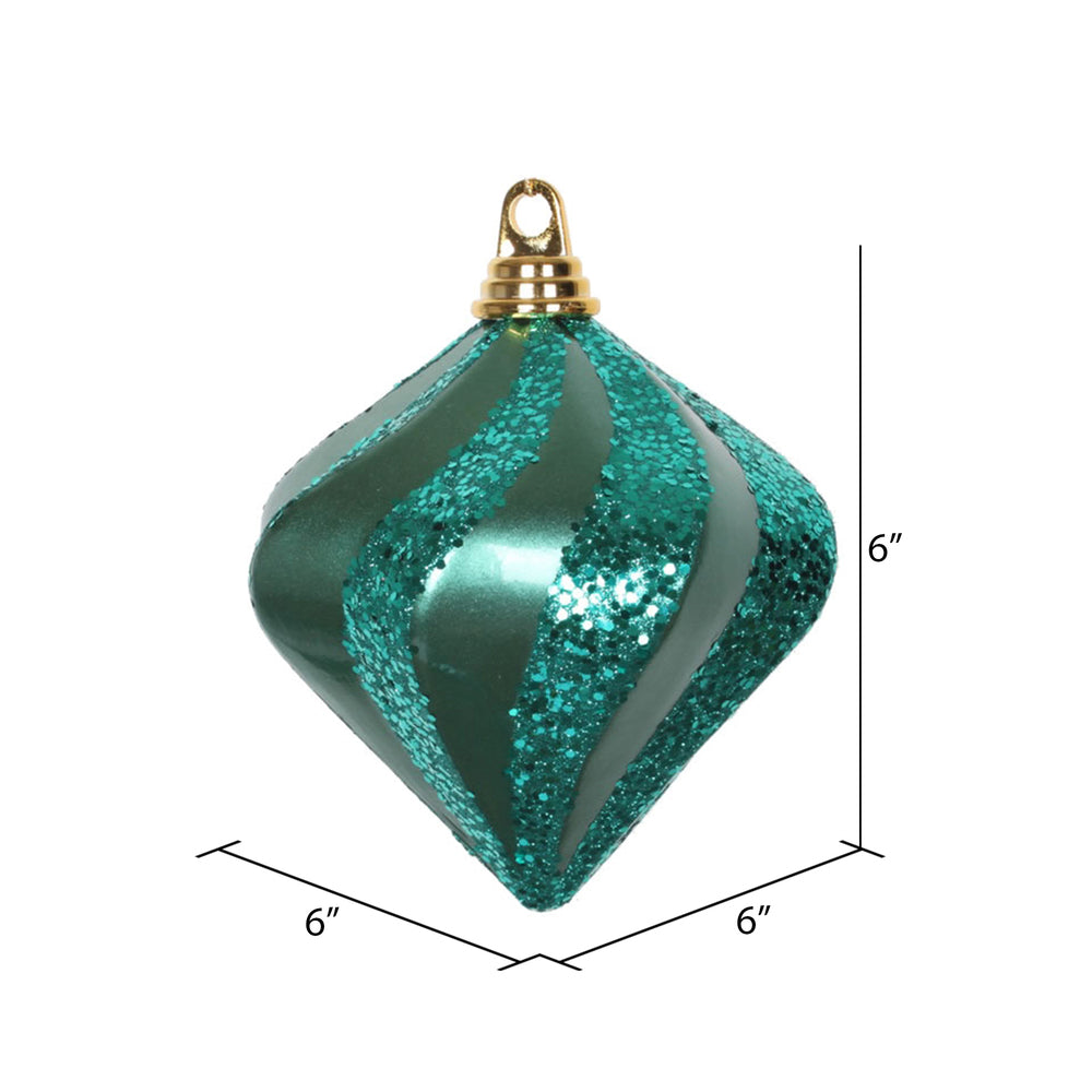 Vickerman 6'' Emerald Candy/Glitter Swirl Diamond Christmas Ornament